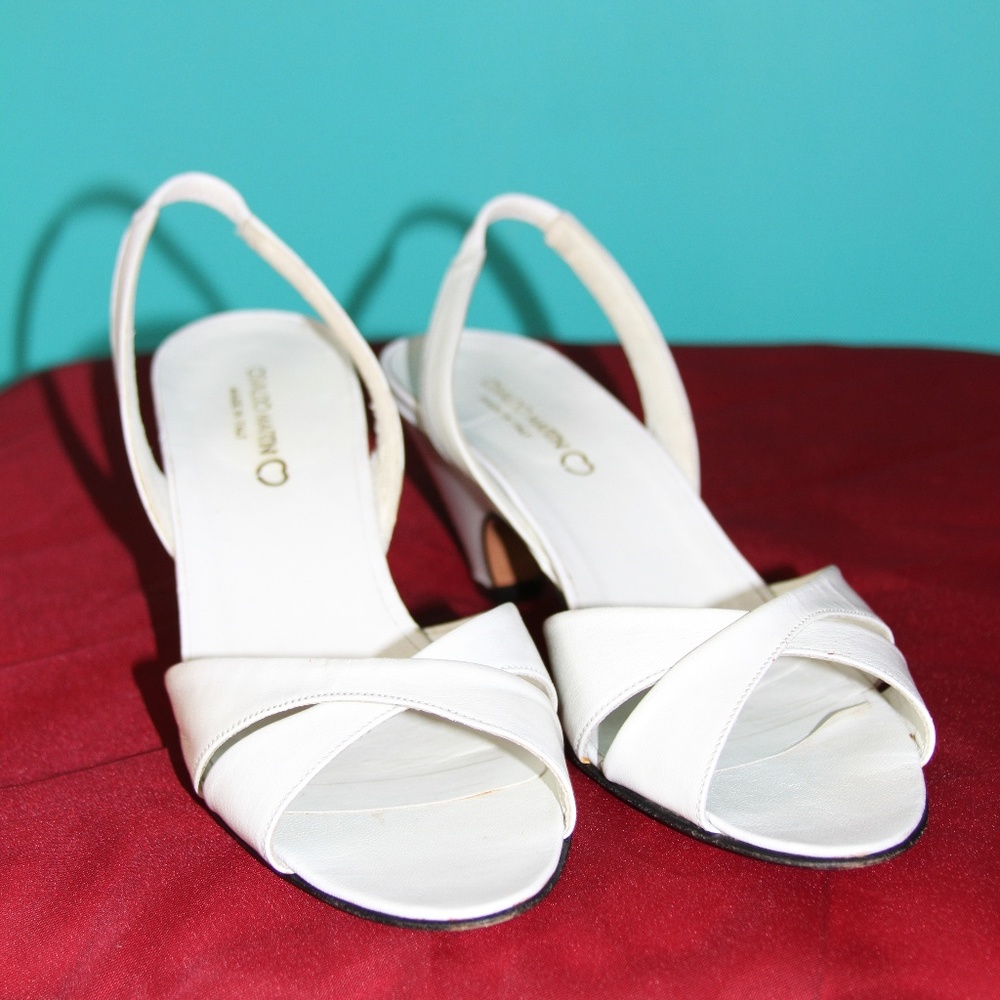 White Open Toe Kitten Heels Women's Size 7